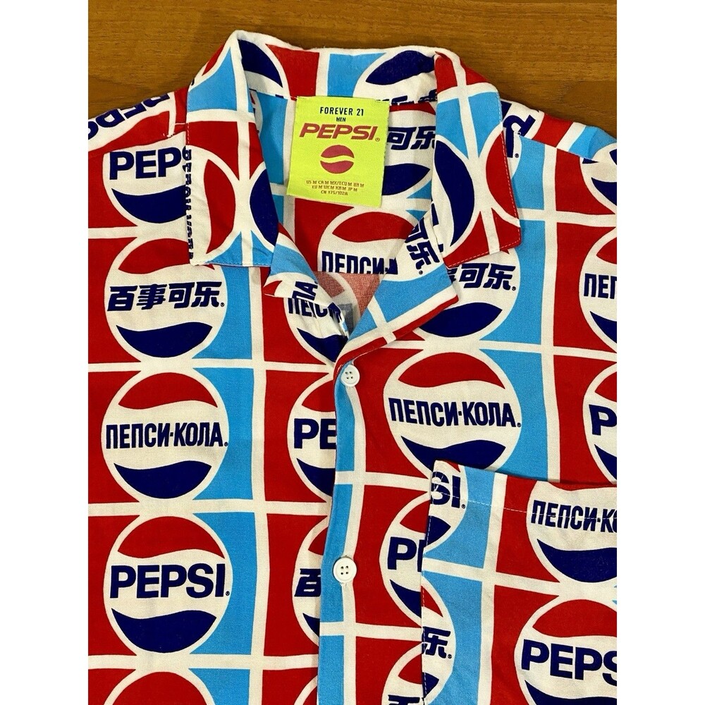 VTG Forever 21 Pepsi Cola Shirt Men's M Short Sleeve Red White Blue Cool Soda